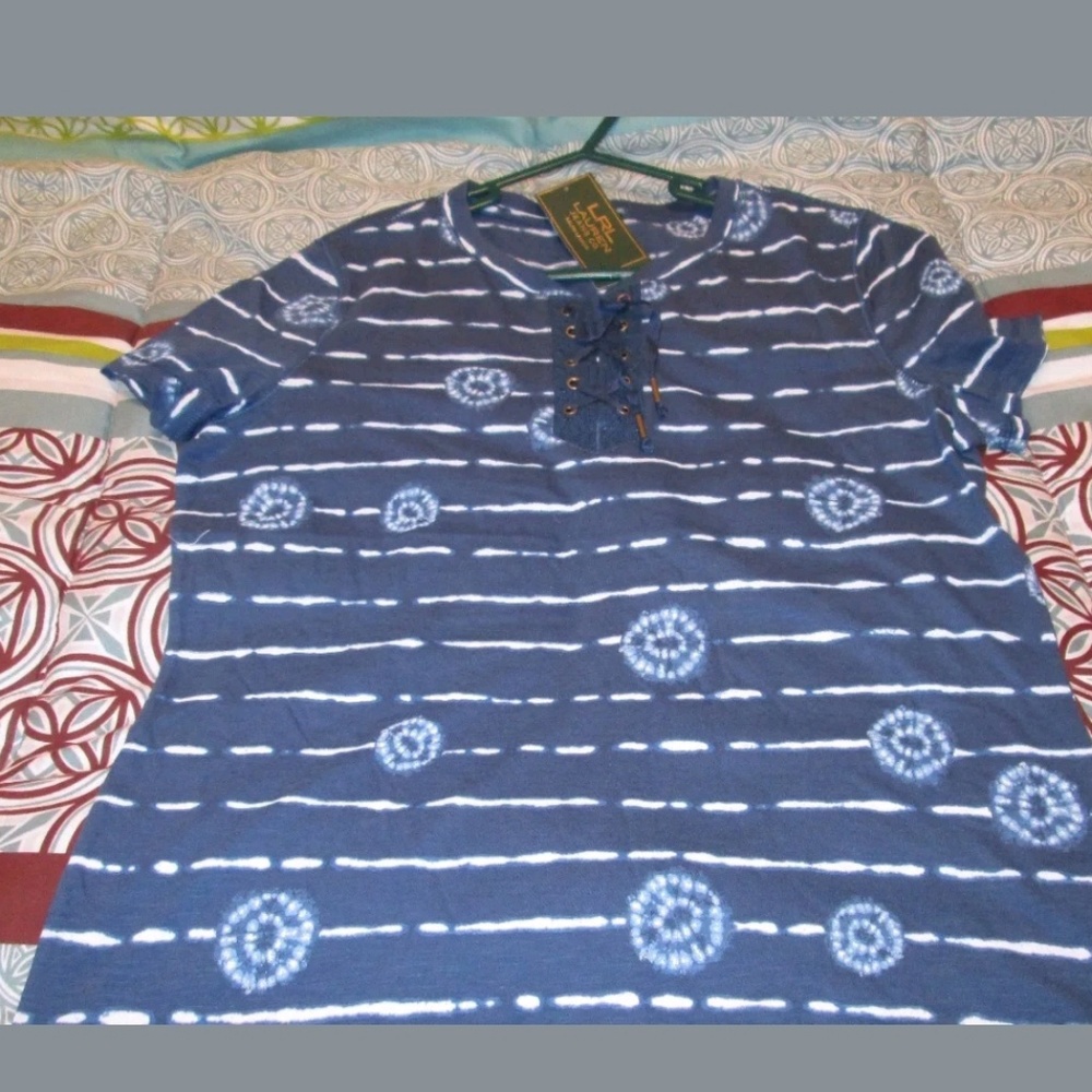 Lauren Jeans Co Lace Up Crew SS Tee Sz L